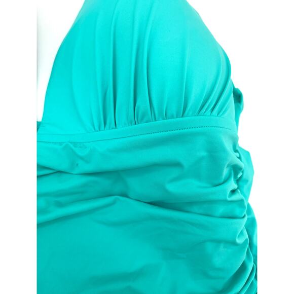 La Blanca Womens Swim Aquamarine Blue Halter Tankini Top Solid Blue 16 NWOT - Picture 3 of 5